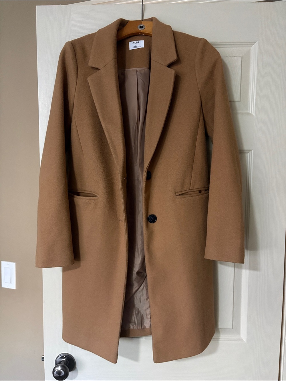 Ardene Camel Tan Single-Breasted Wool-Blend Peacoat Jacket